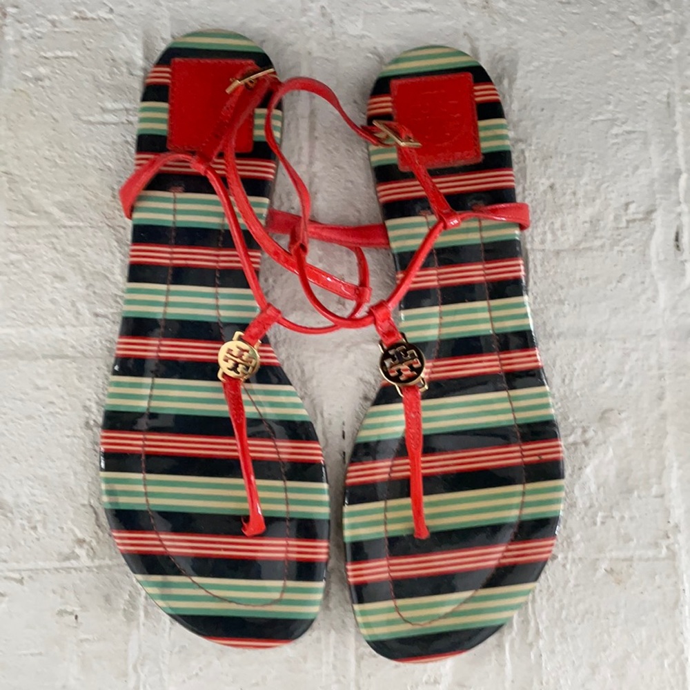 Tory Burch orange and striped sandals